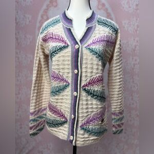 Vintage Teacher Textured Knit Cardigan | Beaded Detail Sz Sm